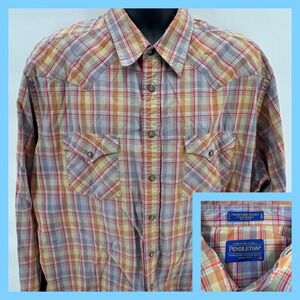 Pendleton Frontier Shirt Men's XL Plaid Western Cotton Peal Snap Up